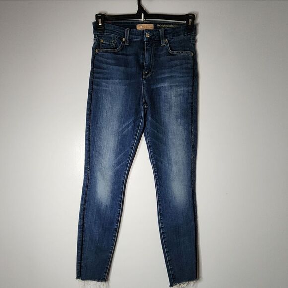7 For All Mankind Women B-Air Denim High Waist Ankle Jean Blue Size 27 Detail - Picture 1 of 10